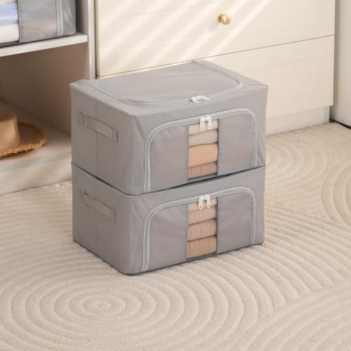 Image of HOKIPO 24L Small Wardrobe Organiser for Storage for Clothes, Foldable Storage Box, Light Grey Pack of 2 (AR-6669-LGRY*2)