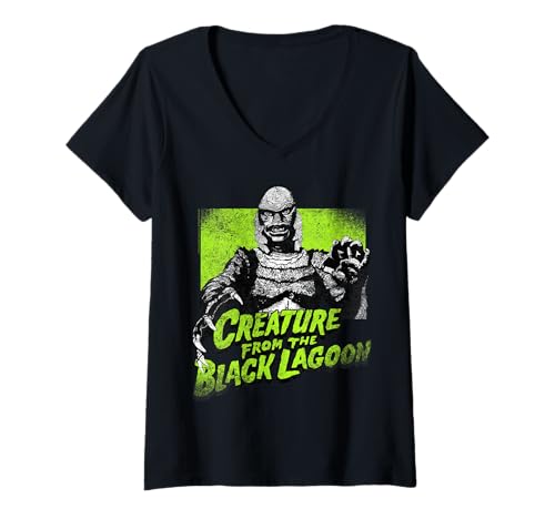 Womens Universal Monsters Creature From The Black Lagoon Green V-Neck T-Shirt