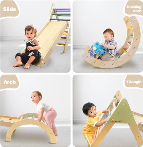 Image of LOL-FUN Wooden Baby Walker with Wheels, Pikler Climbing Toys for Toddlers 1-3 Inside