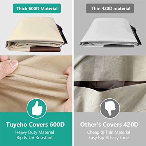 Tuyeho Patio Furniture Set Cover 124 X 84 X 28 Inch, Heavy Duty Oxford Fabric Outdoor Dining Set Cover, Waterproof & Weather Resistant, For Your Outdoor Rectangular Table And Chairs (Beige & Brown) #TOP2
