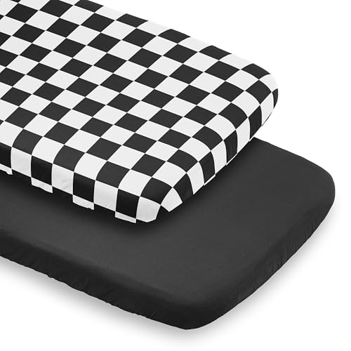 Image of Sweet Jojo Designs 2-Piece Baby Bassinet Sheets Set (Black /White Gingham Checkered Plaid) for Boy /Girl, Infant Newborn Nursery, Oval, Rectangle & Hourglass Mattress (Solid Onyx & Classic Checkerboard)