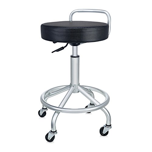 Image of Seville Classics Modern Ergonomic Pneumatic Height Adjustable 360-Degree Swivel Stool Chair, for Drafting, Office, Home, Garage, Work Desk, Black, Cushioned Seat w / Wheels (NEW MODEL)