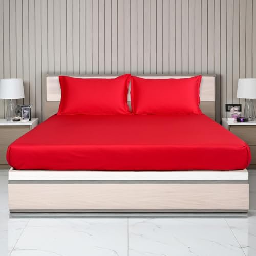 Image of LANE LINEN 400TC Super King Size Bedsheet with 2 Pillow Cases | 100% Cotton 3 Pc Bedding Set (2.74 M x 2.74 M) | Breathable & Wrinkle-Free | Sustainable & Eco Friendly Bedding Set (Magenta)