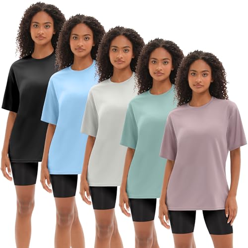 1/5 Pack Workout Oversized T Shirts for Women, Short Sleeve Plus ...