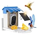 Bird Feeder with Camera with AI Identify Birds Species Solar Panel, Smart Outdoor Bird Feeder with Cam, 2K Live View, Instant Arrival Alerts Real-Time Sharing (White/Blue)