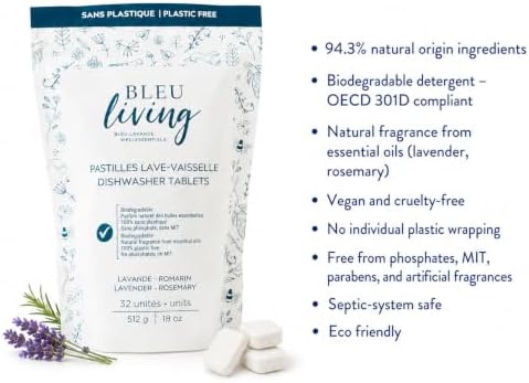 Bleu Lavande Plastic-Free Dishwasher Tablets, Lavender Rosemary, 32 Count image 5
