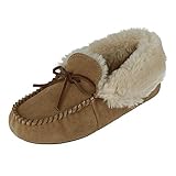 Dearfoams womens Genuine Suede Foldover Bootie With Tie Slipper, Desert, 9 US