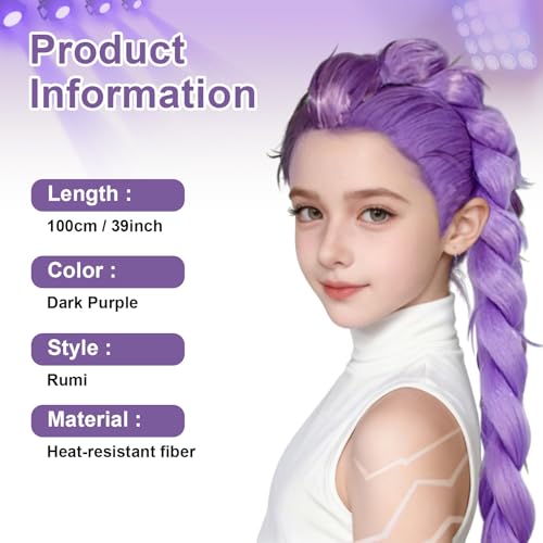 39" Purple Cosplay Wig,Kp Singers Rumi Long and Thick Braid Wigs,Anime Demon Halloween Costume Hair for Girl Women Adults2