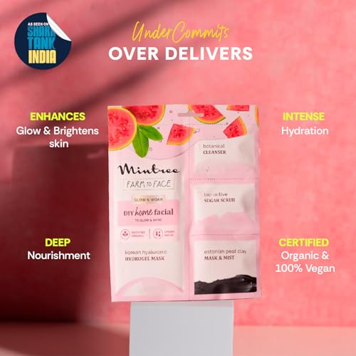 Image of Mintree Guava Brightening Home Facial Kit for De-Tan, Skin Radiant Glow & Intense Hydration with Korean Sheet Mask Collagen and European Peat Clay | Anti-Aging Skincare Facial kit for Women & Men for Glowing Skin