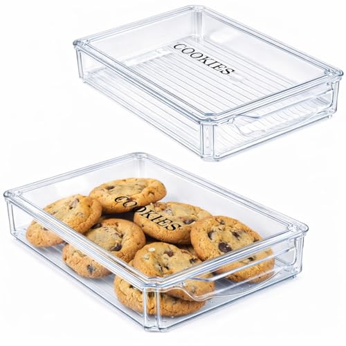 Yomjarl 2 pack Cookie Containers Airtight Large Cookie Box Drawer-Type Food Refrigerator Organizing Stackable Snack Container for Storage and Transportation of Baked Biscuits,Seafood, Vegetables-clear
