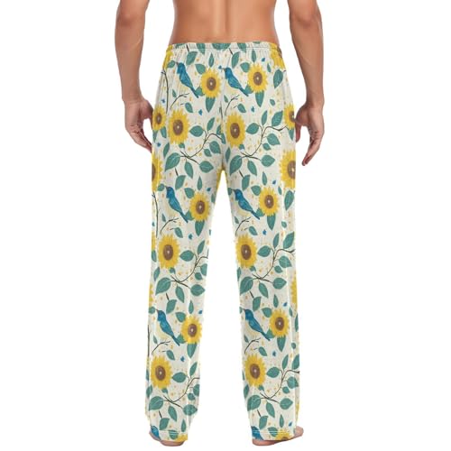 ALAZA Cute Sunflowers Birds Men’s Pajama Pants Soft Long Sleep Pants Lounge Pajama Bottoms with Pockets2