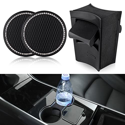 Posavasos Coche para Tesla Model 3 y Modelo Y con Coasters, Car Cup Holder Antideslizante Inteligente Inserto con Resorte, 2 Portavasos Coche, Posavasos Coche para Tesla Modelo 3 Accesorios 2021 Cover