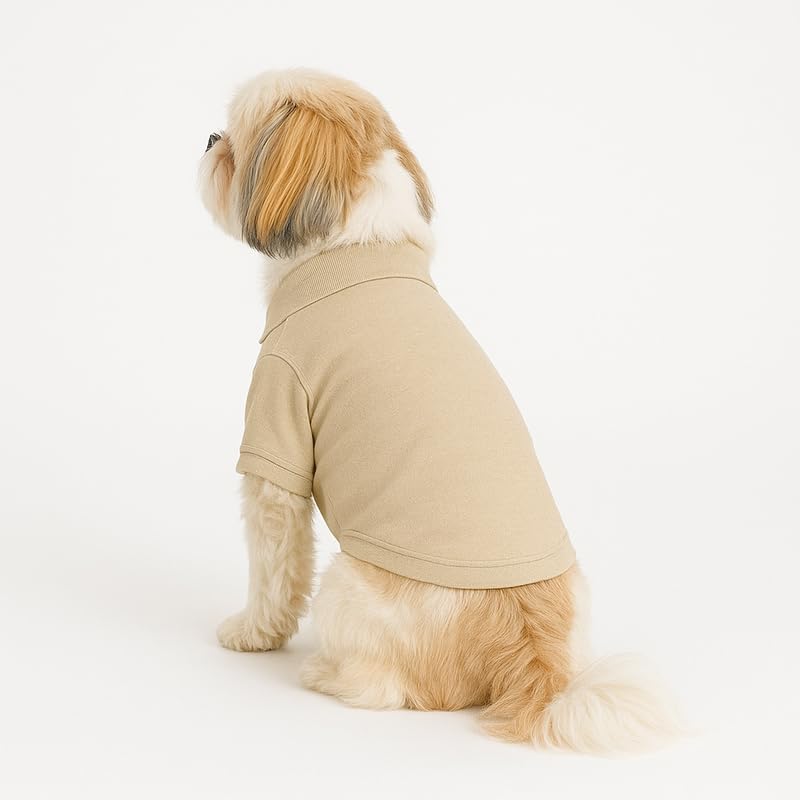 Image of Thunder Tails Premium Cotton Polo Dog T-Shirt | for Medium Dogs | Beige | 2XL | for Cocker Spaniel, Hound, Beagle & Corgi