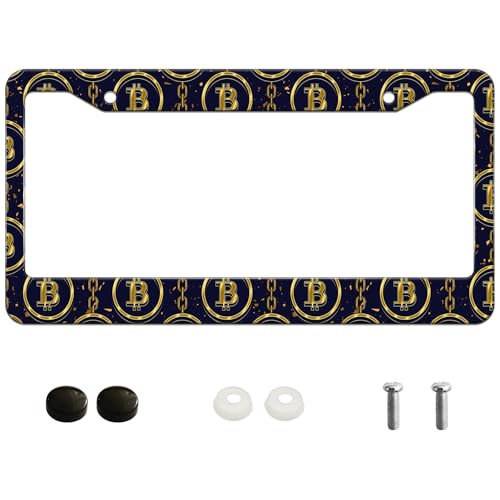 Gold Bitcoin Enhance Your Vehicle with Back License Plate Frame Funny License Plate Frames with Screws - Aluminum 2 Holes, Size 12.2"x 6.2" (1 pc)