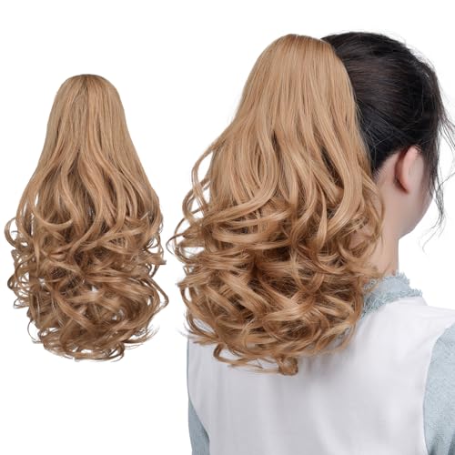 HSPJHTM Ponytail Extensions,Light Brown 14" Claw Clip Ponytails Hair Extension Pony Tail for Women Synthetic Wavy Halloween Fluffy Hairpiece for Daily Use
