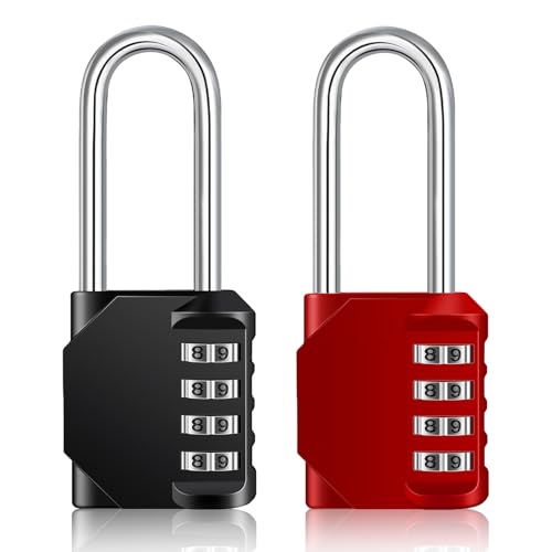 Image of ZHEGE Long Padlock 2 Pack, 4 Digit Combination Padlock, Combination Lock, Resettable Weatherproof Combo Lock for School, Gym & Employee Locker, Outdoor, Fence 