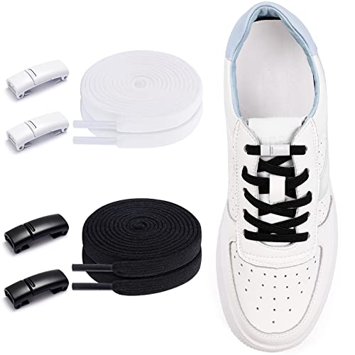 Zhenle 2 Paires Universels Elastique Lacets Chaussures pour Enfants et Adulte,100cm Lacets Autobloquant Magnétiques en Métal,Sans Nœuds Cravate Lacets Adaptés Chaussures de Sport,Chaussures Tout Aller