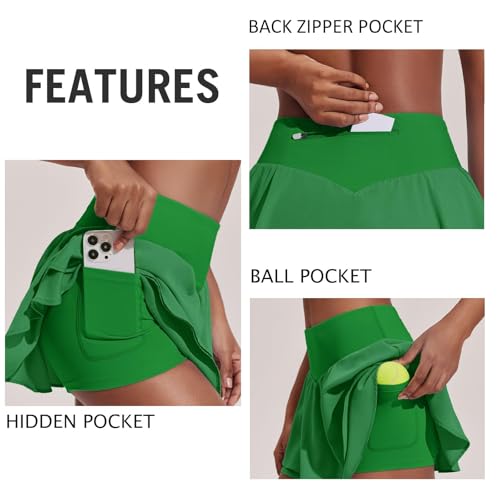 Image of PINSPARK Womens Tennis Skirt Pleated High Waisted Golf Skort with 3 Pockets | Double Ruffle, Soft, Lightweight, Quick Dry, Tummy Control Athletic Skirts, Workout Skorts, for Pickleball, Running, Casual