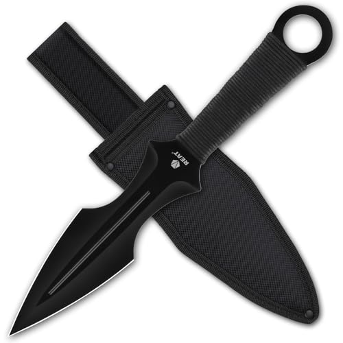 REAT Throwing Knives with Sheath 15 Heavy Duty Ninja Kunai Knives 440 Stainless Steel Cord-Wrapped Handle Includes Nylon Sheath for Safe Storage Throwing Knife for Competition Recreation Gifts for Men Women