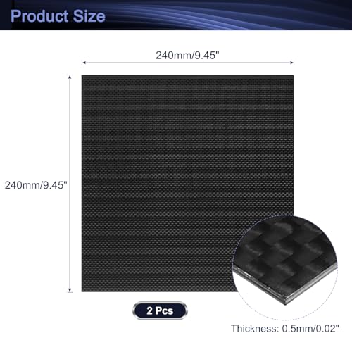 QUARKZMAN 2 Stück 3K Carbon Fiber Plate Panel Sheets, 240 x 240 x 0,5 mm Carbon Fiber Board Plate Flexible für RC Flugzeug, Modellauto, Autoersatzteile (Plain Bright)