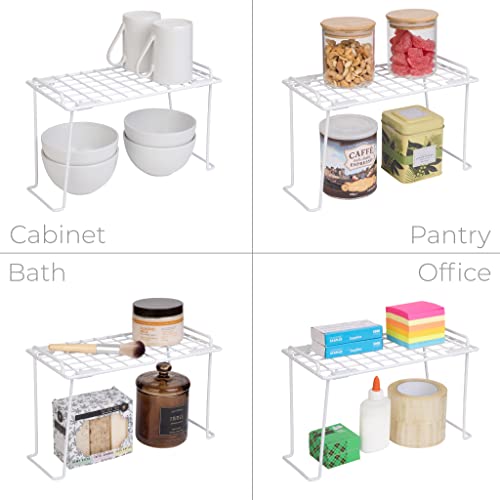 Smart Design Stacking Cabinet Shelf Rack - Small (12 X 7 Inch) - Steel Metal Wire - Cupboard, Plate, Dish, Counter & Pantry Organizer Organization - Kitchen [White] #TOP4