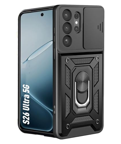 Image of Tough Armor Bumper Back Cover Case for Samsung Galaxy S26 Ultra 5G | Sliding Camera Cover, Kickstand & Ring Holder 360 Degree Protection Back Cover Case for Samsung S26 Ultra 5G - Black