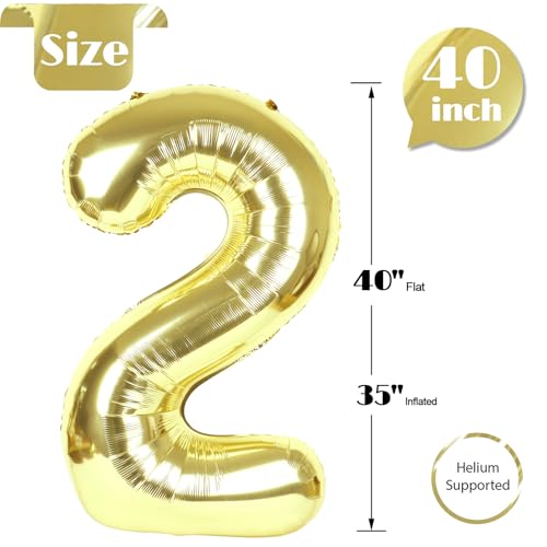 Image of Light Gold Number 2 Balloon 40 Inch, 2nd Birthday Decoration, Sparkling 2 Number Balloon Party Decor
