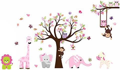 Cartoon Cute Monkeys Big Trees Removable Wall Stickers Home Decor Decals For Children's Room Nursery, Set Of 2 Sheets (elephant-tree)