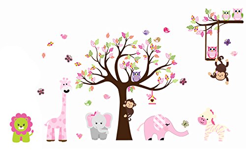 Cartoon Cute Monkeys Big Trees Removable Wall Stickers Home Decor Decals For Children's Room Nursery, Set Of 2 Sheets (elephant-tree)