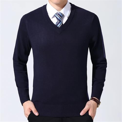 V Neck Solid Cotton Knitted Pullover Sweater Mens Autumn Casual Slim Fit Fashion Comfortable4