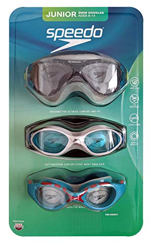 Speedo Junior Swim Goggles for Ages 6-14, 3-Pack (Blue/White/Green)