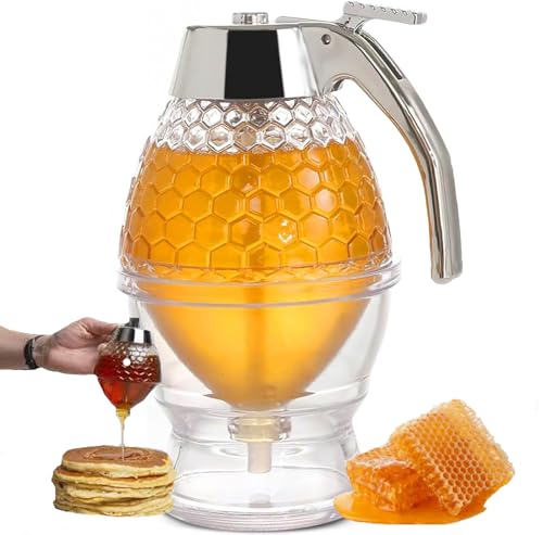 Dispensador de miel con soporte Mielera, hermoso tarro de miel dispensador de miel antigoteo con soporte gran capacidad,...