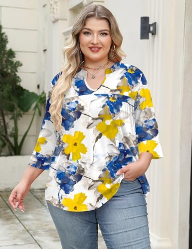 TFSDOD Women Plus Size Tops Boho Printed V Neck Blouses Pleated Casual Workout Tops for Women by TFSDOD - Used condition - Image 4