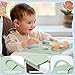 Domensi 1 Pack Silicone Suction Placemat with Teething Edge Bumper/Spill for Baby Toddlers Kids with Storage Bag, Non-Slip Dinning Table Mat, Dishwasher Safe for Table (Green)