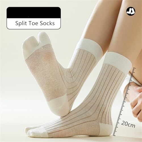 Yizelli 3 Pairs Tabi Socks for Flip Flops Summer Thin Split Toe Mid Crew Socks for Ladies & Girls3