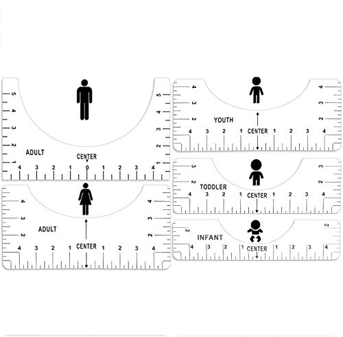 5 Sailles Tableau des Tailles de Guide de Règle de T-Shirt, Outil d'Alignement de Haute Précision, Portable Règle d'Outil de Calibrage et de Centrage de Col Rond de Haute Qualité, Transparent