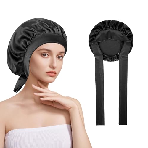 KissDate 100% Mulberry Silk Bonnet for Sleeping 19 Momme Silk Bonnet Natural Silks Hair Wrap for Sleeping Silks Sleep Cap with Tie Band for Women Hair Care