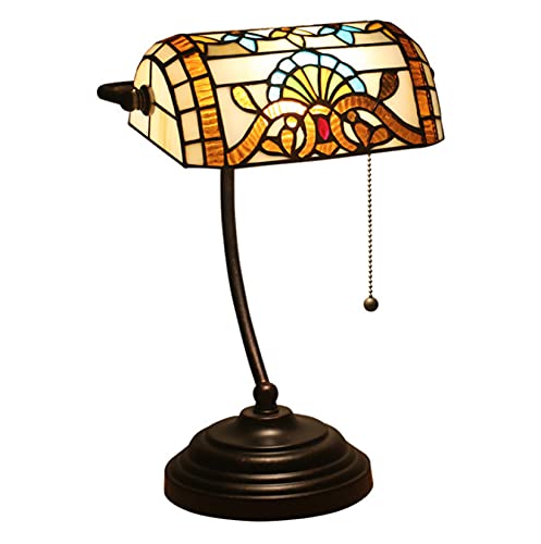 Lampe de bureau banquier avec abat-jour teinté rétro et socle lourd