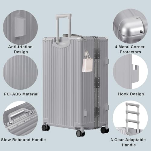 Image of AnyZip Luggage PC+ABS Aluminum Frame Zipperless Checked Luggage Hard Shell Suitcase with TSA Lock Double Spinner Wheels 28 Inch Silver