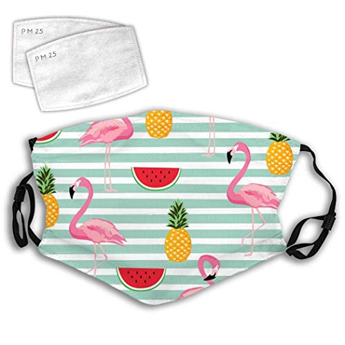 Preisvergleich Produktbild Grünes Feuerwerk Anti-Staub Winddichte Ohrschlaufen Wiederverwendbare Gesichtsbedeckung Mund Mas für Radfahren Camping Travel-PineappleFlamingo-OneSize