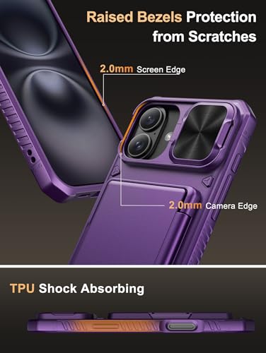 Image of Vihibii for iPhone 16 Plus Case Wallet with Card Holder (4 Cards) [RFID Blocking] & Slide Camera Cover, Military Grade Drop Protection, Hard Back & Silicone Edge Phone Cover, 6.7 inch 2024, Dark Purple