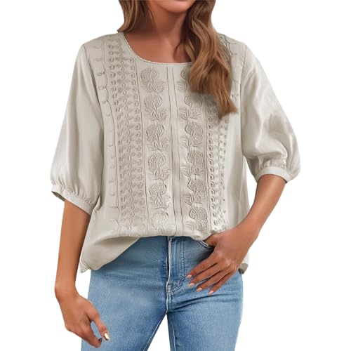 Camisas Mujer Verano Manga Corta Basica Tallas Grandes Camisetas Algodón y Lino Moda Vestir Blusas Elegantes Cómoda Camiseta Transpirable Trabajo Blusa Informal Tops Oficina Shirts Boda Fiesta