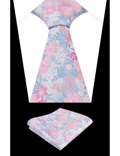 Image of Alizeal Mens 3.15'' Natural Flower Pattern Tie with Floral Pocket Square Set