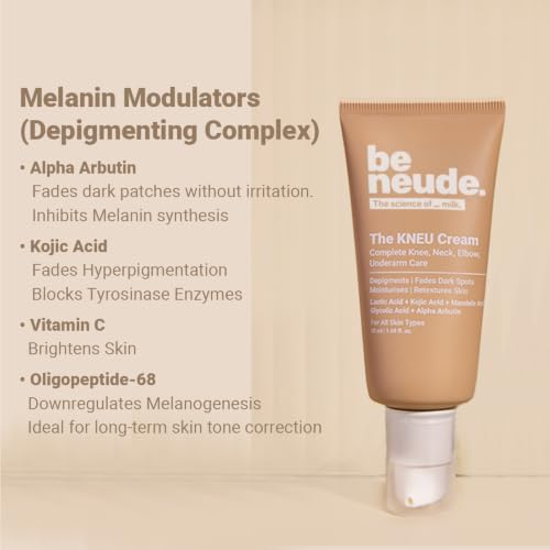 Image of Be Neude KNEU Knee, Neck, Elbow & Underarm Depigmentation 50ml Cream for Targeted Care, Powered by Lactic Acid, Kojic Acid, Glycolic Acid for All Skin Types