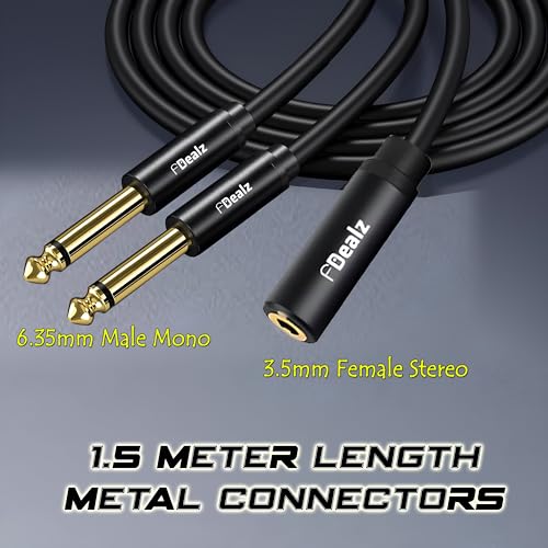 Image of [ 1.5 Meter ] 3.5mm Stereo Female to 2 Ports 6.35 Male Mono Cable, 3.5mm 1 /8 TRS Female to Dual 6.35mm 1 /4 TS Male Stereo to Mono Y Splitter Cable, 3.5 Female to 2 Ports 6.35 Male Mono Cable