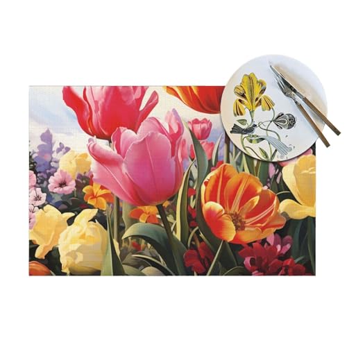 Sets de table Tulipe design lavables en PVC résistant de qualité supérieure - 6