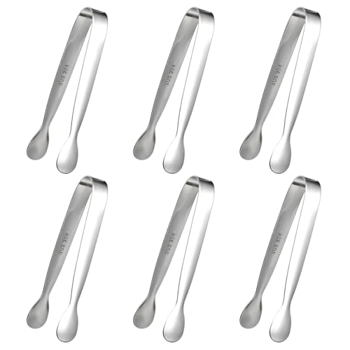 6 Stück Edelstahl Zuckerzange 11cm Candybar Zangen Kleine Servierzange Eiswürfelzange Servierzange Gebäckzange Eiszange Set für Hochzeit Party Bar Büfett Grill Picknick