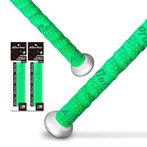 Image of Alien Pros Bat Grip Tape for Baseball (2 Grips) - 1.1 mm Precut and Pro Feel Bat Tape - Replacement for Old Baseball bat Grip - Wrap Your Bat for an Epic Home Run (2 Grips, Green)