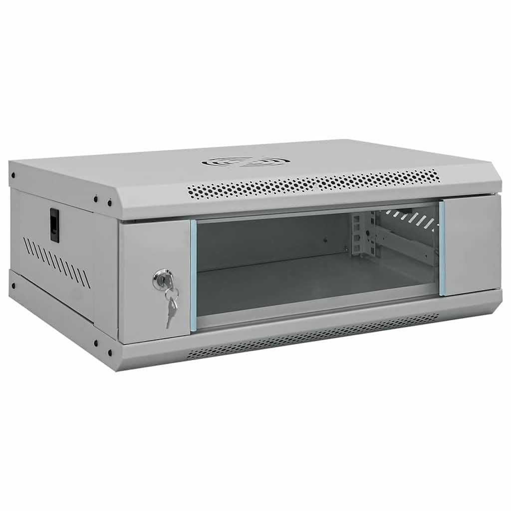 Armadio da parete per tecnologia di rete 53 x 45 x 21 cm, armadio server da parete in acciaio con anta in vetro di sicurezza, grigio