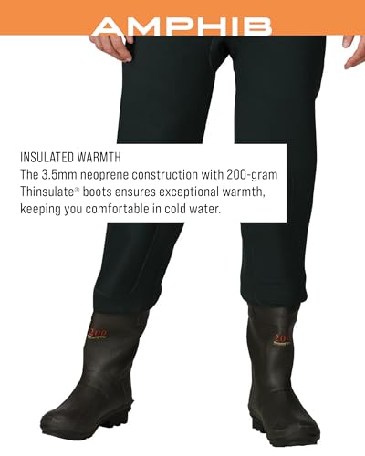 Image of FROGG TOGGS Men's Amphib Neoprene Waterproof Fishing Bootfoot Chest Wader | 3.5mm neoprene upper with reinforced knees, 600-gram Thinsulate insulated rubber boots, handwarmer pockets, comfortable fit